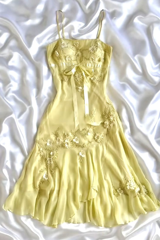 Cute Yellow Spaghetti Straps Chiffon Appliques Short Formal 6th Grade Homecoming Dress Birthday Outfits Y9227
