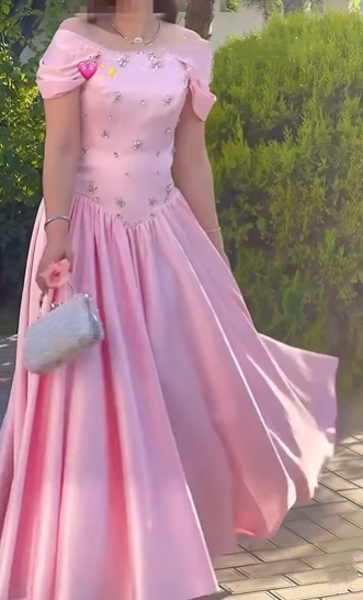Elegant Pink SAtin Beaded A Line Long Party Dress Formal Bridesmaid Dress Y9661