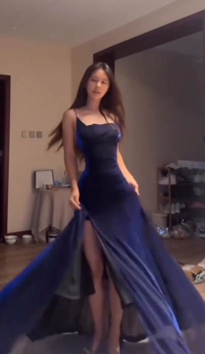 Charming Spaghetti Straps Royal Blue A Line Slit Evening Dress Long Prom Gown SP236