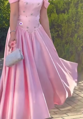 Elegant Pink SAtin Beaded A Line Long Party Dress Formal Bridesmaid Dress Y9661