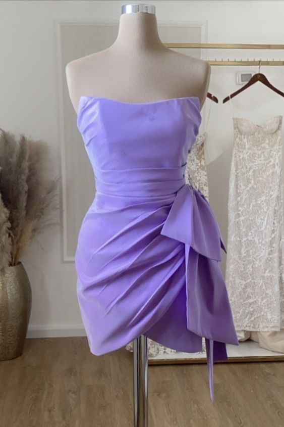 Cute Lavender Satin Hoco Dress,Lavender Mini Homecoming Dress Y3093