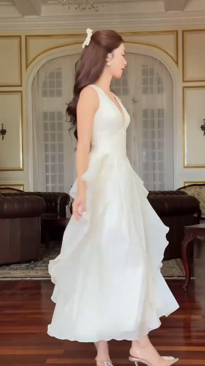 Charming White V Neck Chiffon A Line Formal Long Evening Dress Guest Dress SP255