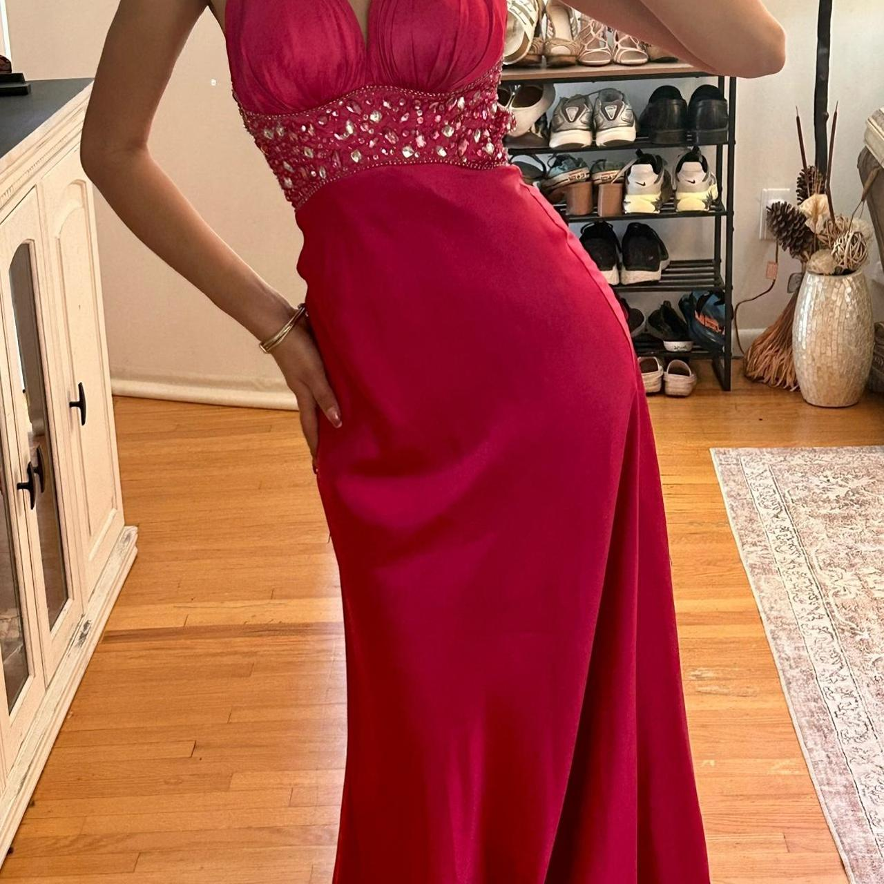 Classy Halter Hot Pink Satin Beaded Long Party Gown Formal Guest Dress SP306