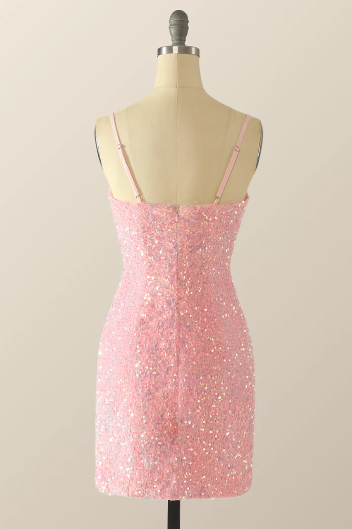 Cute Pink Sequins Homecoming Dress,Pink Backless Party Dress Y2041