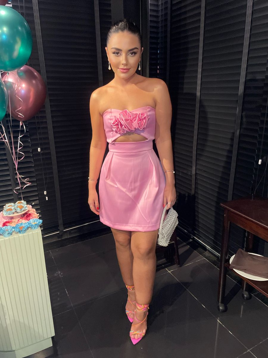 Strapless Pink Homecoming Dress,Chic Pink Party Dress Y2138