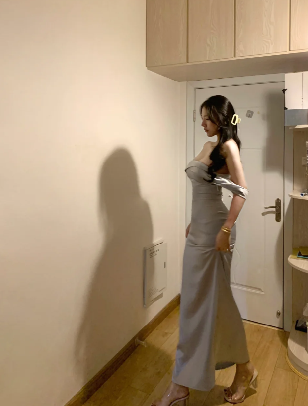 Stylish Strapless Silver Gray Satin Mermaid Bridesmaid Dress Long Party Gown SP296