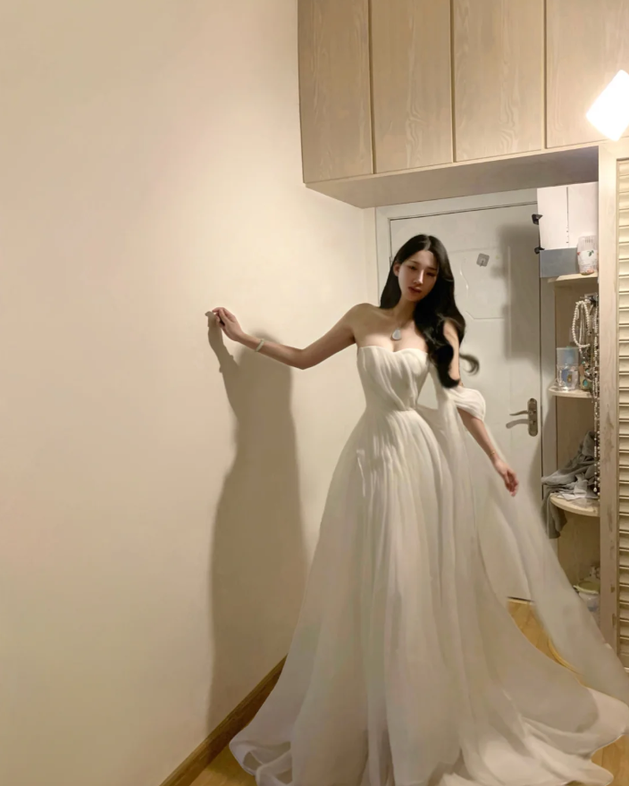 Elegant Strapless White Tulle Long Prom Dress Formal Party Gown SP297