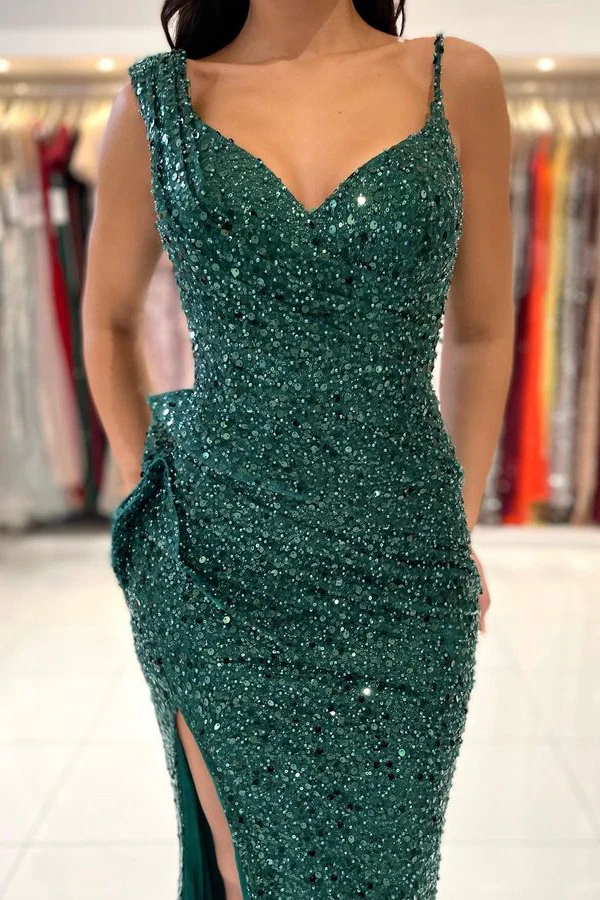 Green Sequins Mermaid Prom Dress,Glamorous Green Evening Dress Y1902