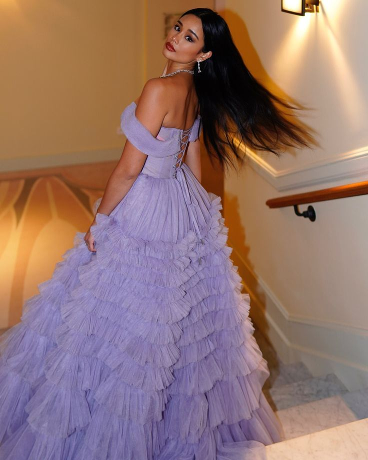Sweet Lavender Off The Shoulder Tulle Pleated Ball Gown Formal Quinceanera Dress SP579