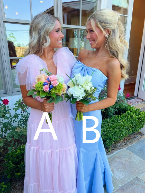 Pink A-line Tulle Prom Dress/Blue Mermaid Long Prom Dress Y2015