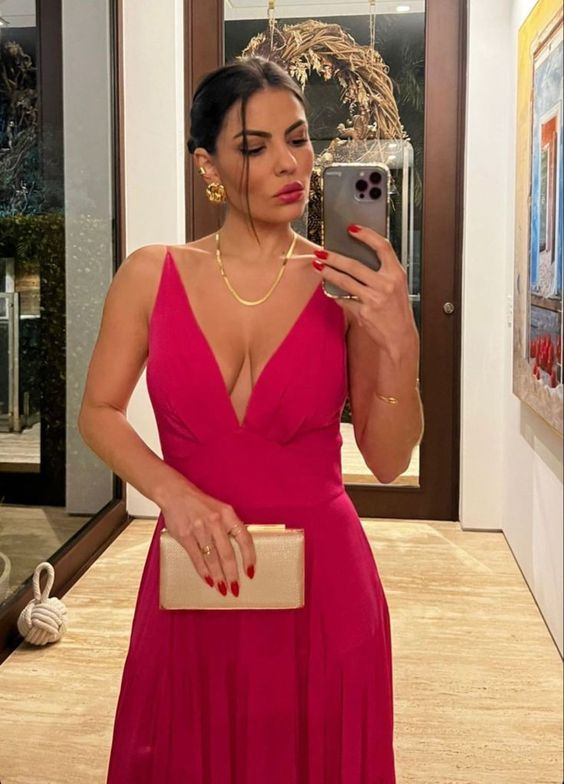 Simple A-line Deep V Neck Long Evening Dress Y7173