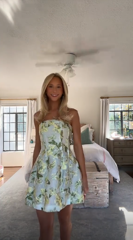 Unique Light Green Satin Print Floral A Line Short Graduation Homecoming Dress,Strapless Short Prom Gown SP3090