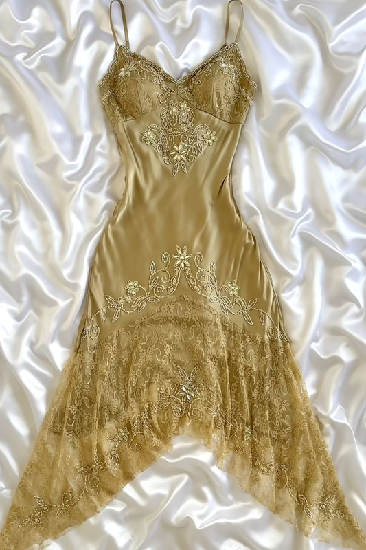 Vintage Gold Satin Lace Beaded Sheath Cocktail Dress Short Formal Graduation Homecoming Dress Y9231