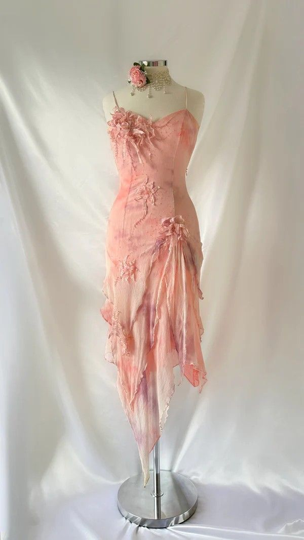 Pretty Pink Spaghetti Straps Chiffon Beaded Appliques Long Prom Dress Birthday Party Gown SP262