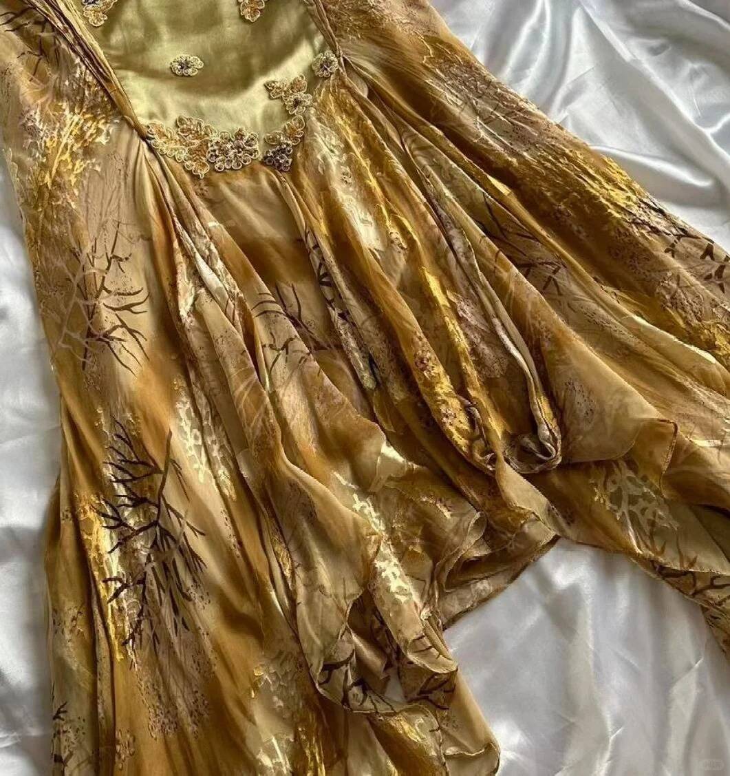 Gorgeous Gold Spaghetti Straps Mermaid Appliqued Party Dress Evening Dress Y8914
