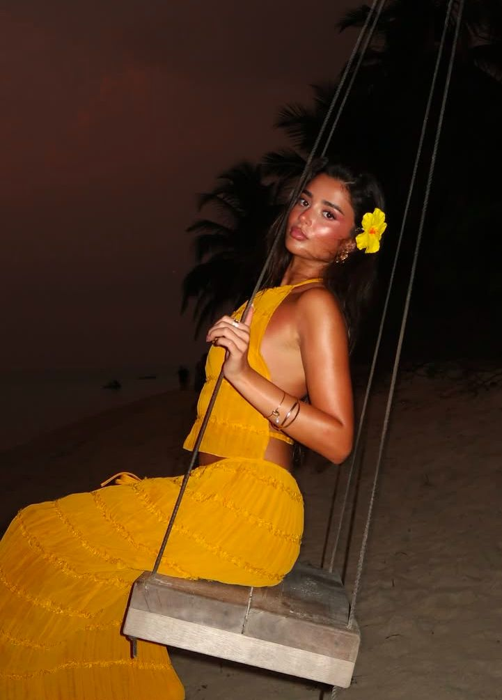 Sexy Halter Chiffon Backless Party Dress,Orange Long Vacation Dresses Two Piece Y8751