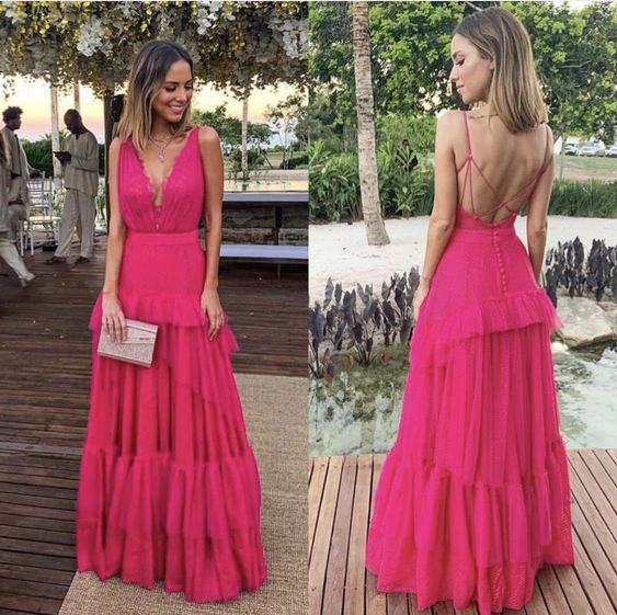 Elegant Hot Pink A-line Evening Dress,Hot Pink Formal Dress Y5337