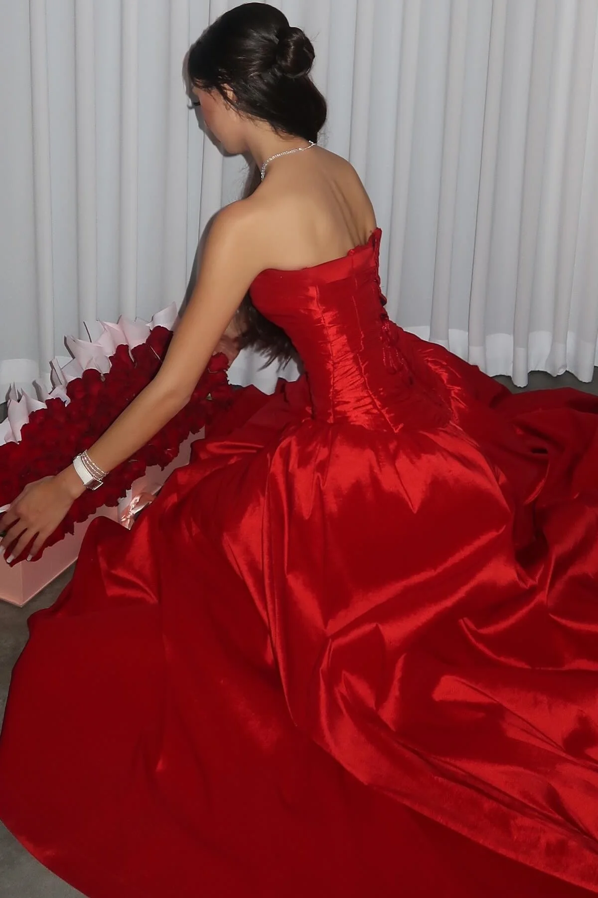 Beautiful Red Strapless Slit Party Evening Dress,Formal Satin A Line Prom Dress Y8170