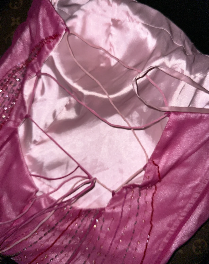 Pretty Strapless Ombre Pink Chiffon Beaded Birthday Outfits Mermaid Long Evening Dress SP785