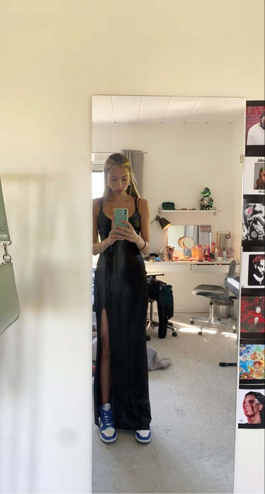 Elegant Black Long Prom Dress With Split,Black Evening Gown Y7250