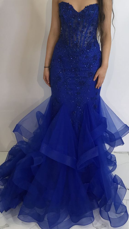 Elegant Royal Blue Mermaid Evening Dress,Royal Blue Evening Gown Y6607