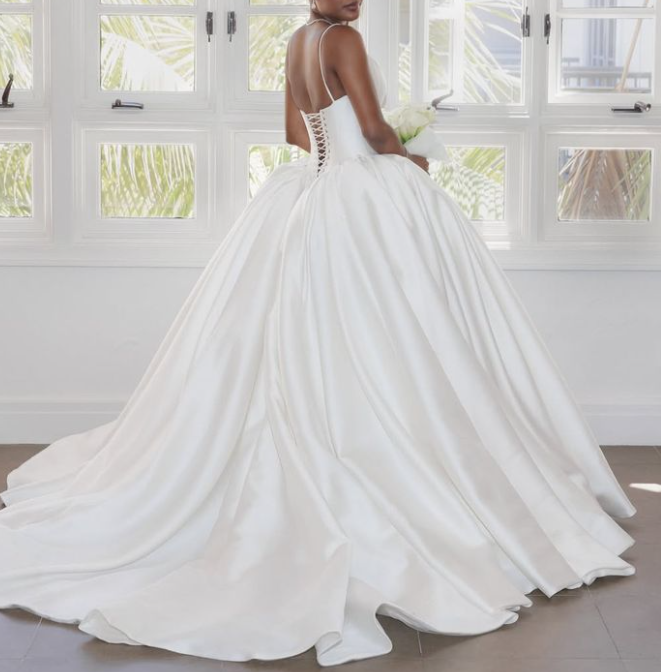 Classy Spaghetti Straps White Satin Long Wedding Dress SP1053