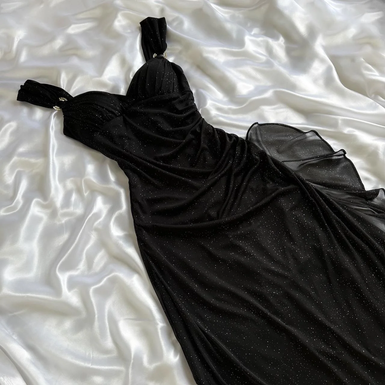 Elegant Black Chiffon Sequin Long Prom Dress Birthday Party Dress Y9738
