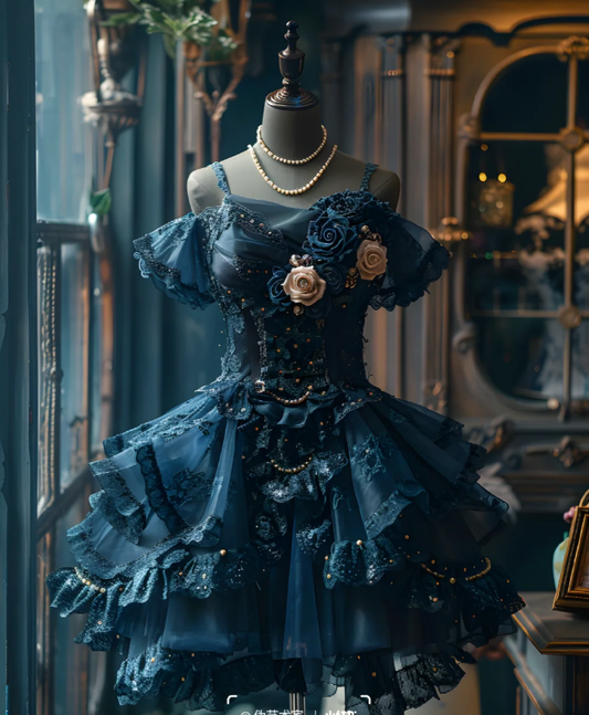 Vintage Tulle Lace Navy Blue A Line Formal Short Graduation Homecoming Dress Cocktail Dress Y9250