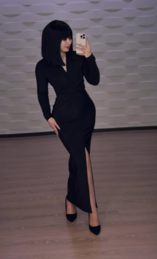 Elegant Black Long Sleeves Prom Dress With Split Y5961
