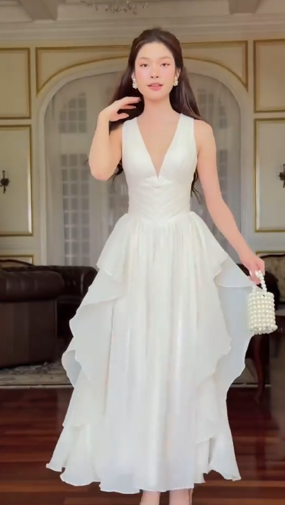 Charming White V Neck Chiffon A Line Formal Long Evening Dress Guest Dress SP255
