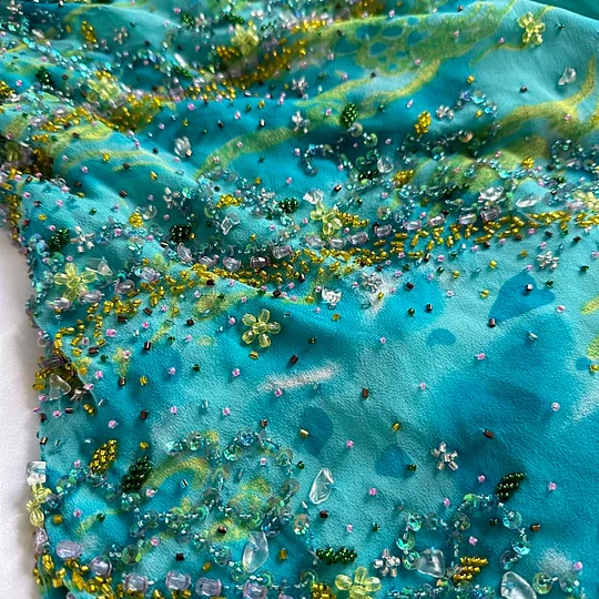 Unique Green Chiffon Beaded Ruffles Long Birthday Party Dress Prom Dress Y9741