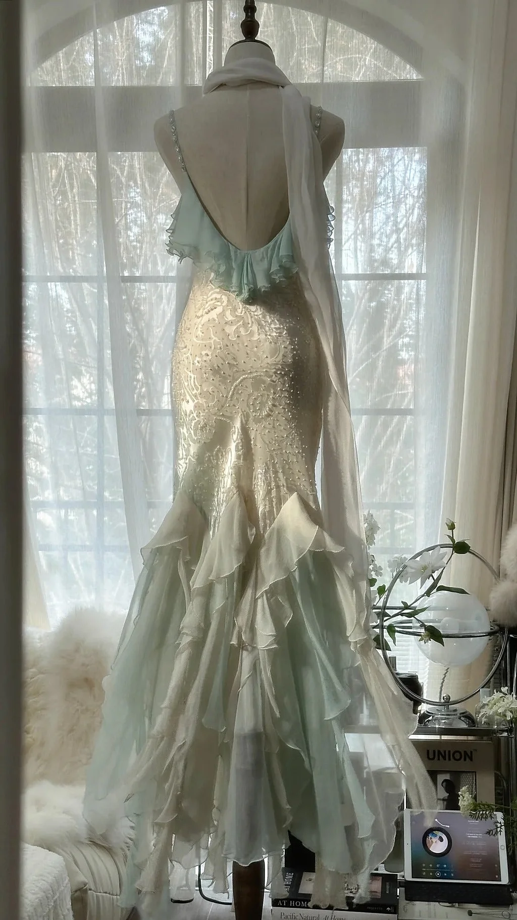 Elegant Green Chiffon Beaded Mermaid Prom Dress Long Party Gowns Y9731