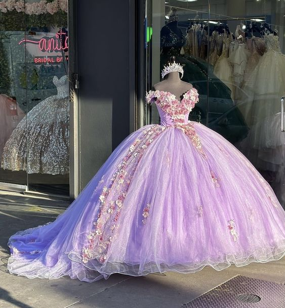 Off The Shoulder Appliques Lilac Ball Gown,Sweet 16 Dress Y2019