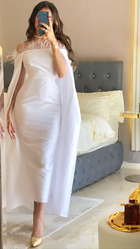 Elegant White Midi-length Prom Dress,White Party Dress Y4667