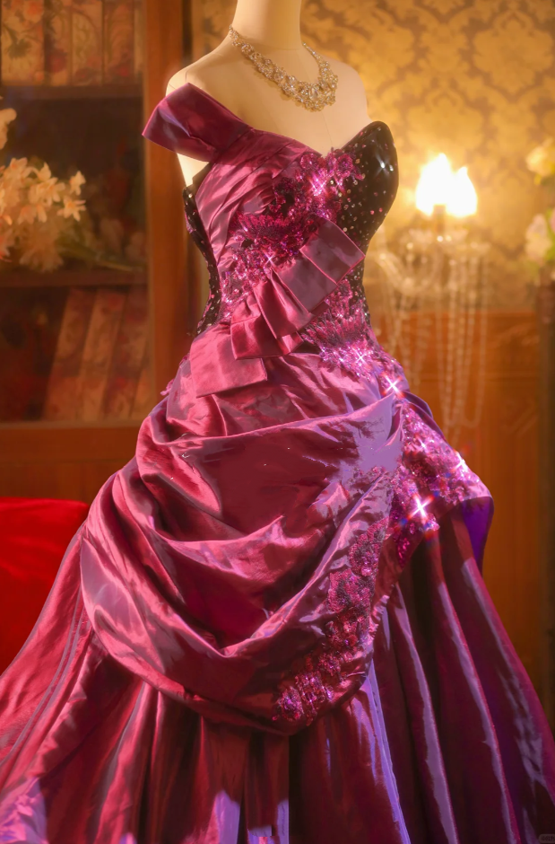Gorgeous Hot Pink One Shoulder Satin Sequin Beaded Long Evening Dress Prom Gown SP324