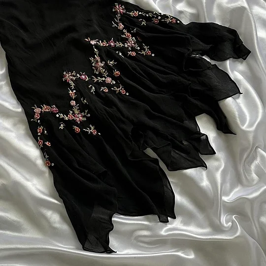 Charming Black Spaghetti Straps Chiffon Appliques Mermaid Party Dress Evening Gown Y9743
