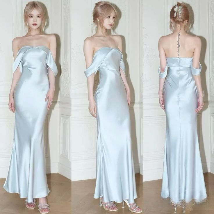 Off The Shoulder Floor-length Mermaid Light Sky Blue Prom Dress Bridesmaid Dress Y8694