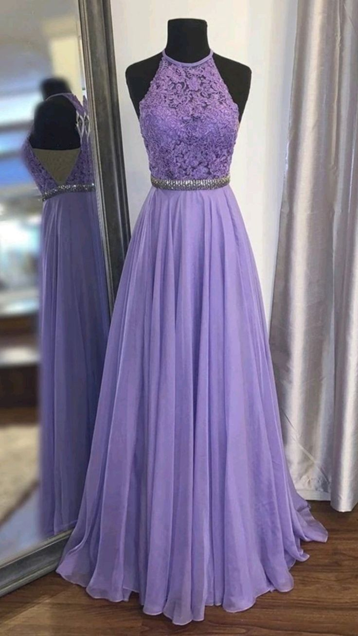 Elegant Purple Halter A-line Prom Dress,Purple Party Gown Y5329
