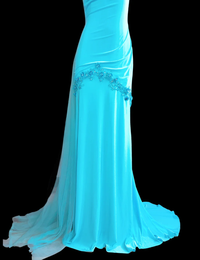 Elegant Blue Chiffon Beaded Appliques Mermaid Party Dress Long Prom Dress SP345