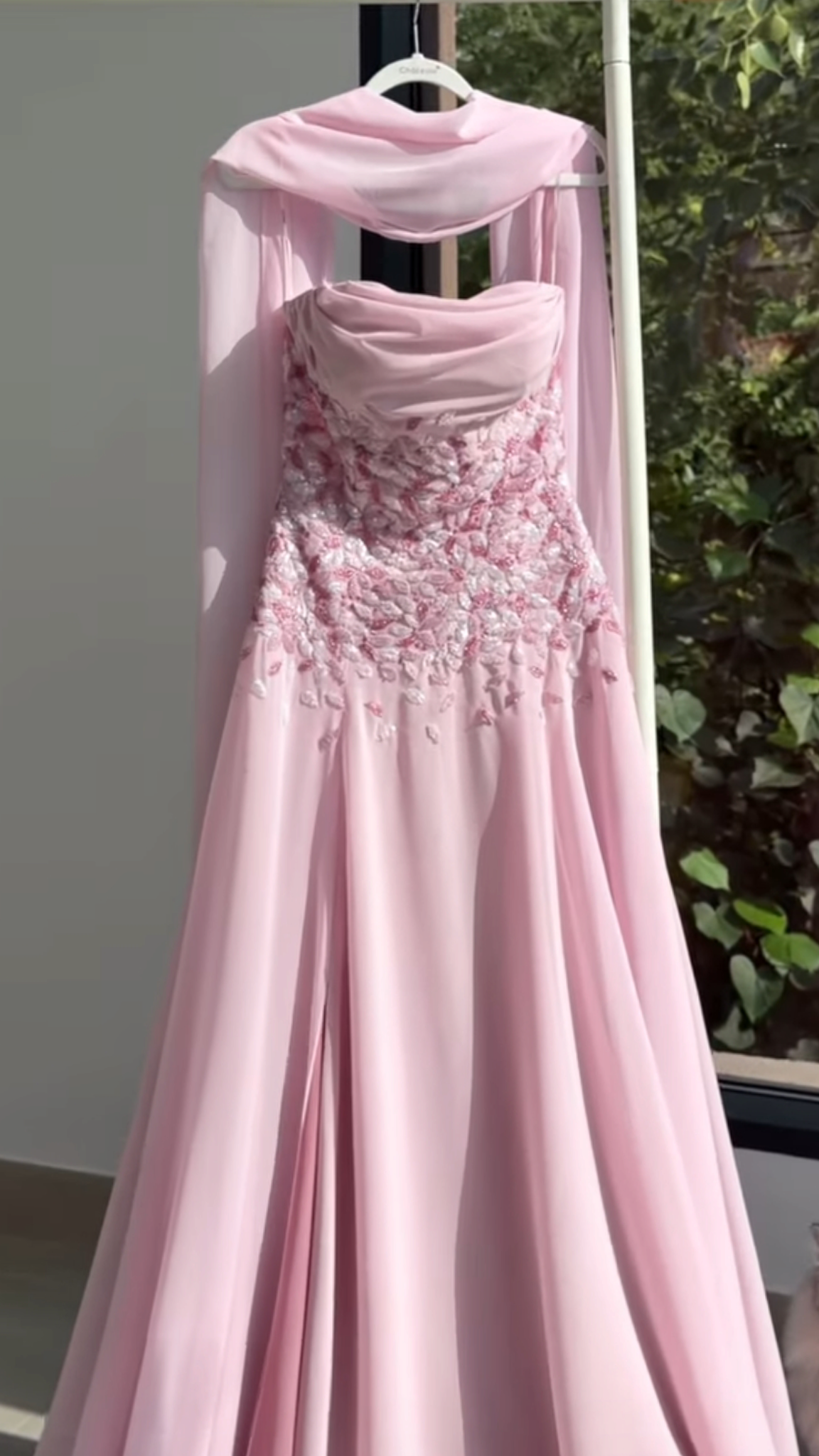 Elegant Strapless Mint Green Chiffon Beaded Slit Long Party Dress Prom Gowns SP4272