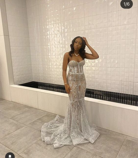 Luxurious Silver Mermaid Evening Dress,Silver Prom Dress Y6649