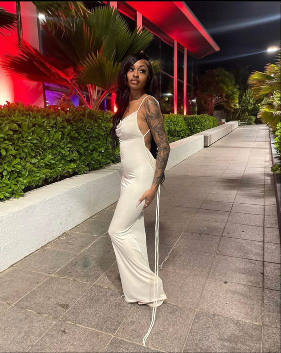 Women Spaghetti Strap Backless Bodycon Dress,White Evening Dress Y1947