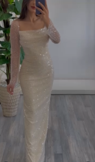 Glitter Square Neck Sequin Sheath Long Prom Dress Evening Dress Y9662