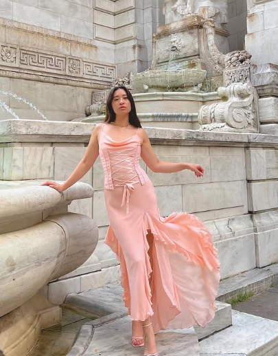 Modest Pink Long Prom Dress,Pink Formal Gown Y2370