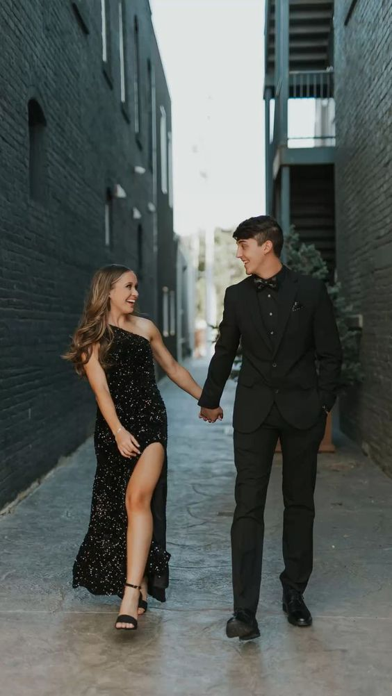 Glitter Black Sequins Prom Dress With Split Y5743