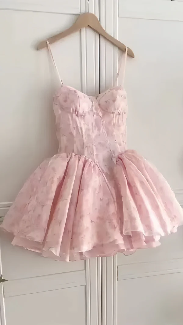 Cute Spaghetti Straps Pink Short Homecoming Dress 21st Birthday Outfits Y9813