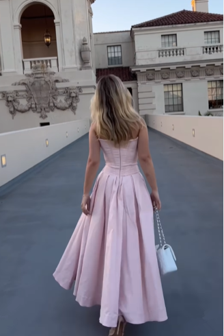 Pink Strapless A Line Long Prom Dress Elegant Evening Dress Brithday Outfits Y7531