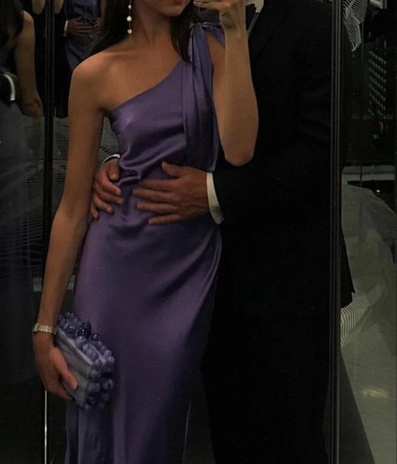 Classy Purple One Shoulder Long Evening Dress,Purple Reception Dress Y7273