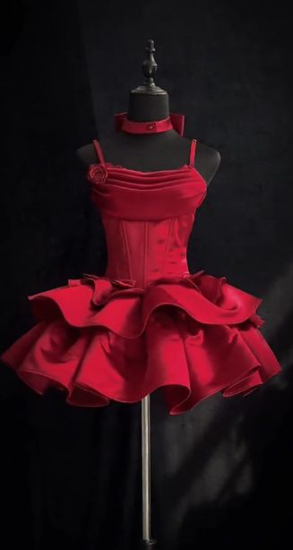 Pretty Red Spaghetti Straps Satin Layered Short 6th Grade Homecoming Dress Y9253