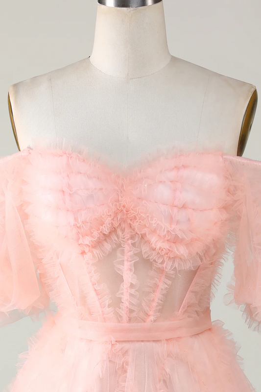 Blush Tulle Off The Shoulder Short Homecoming Dress Y2616